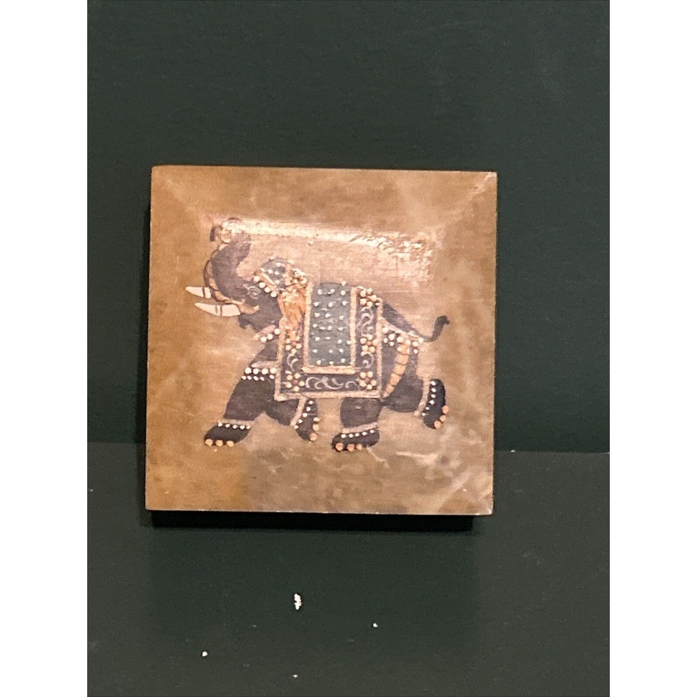 🐘Soapstone Trinket Box Elephant Painted Trunk Up Rectangle Hinged‎ Box🐘